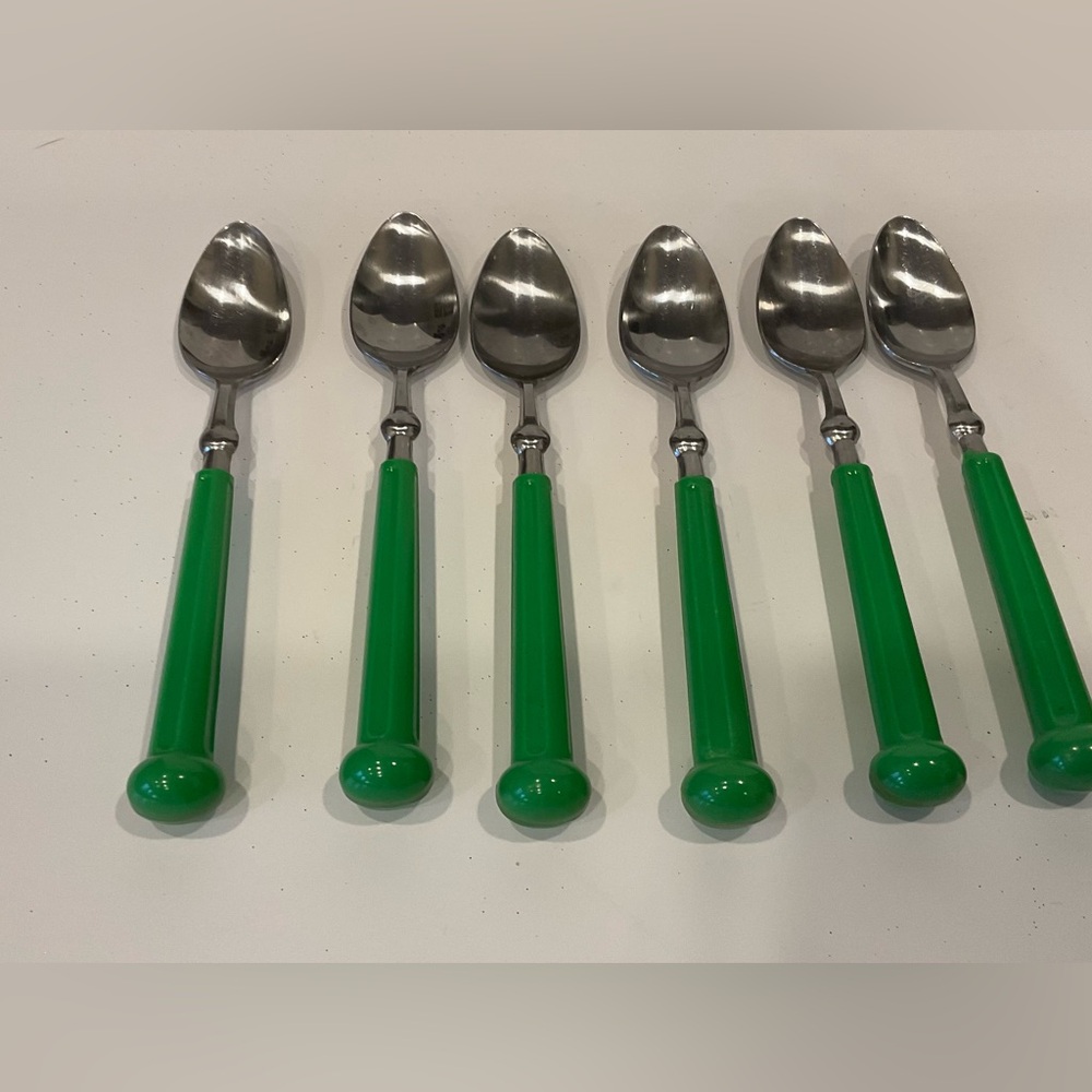 LOT of 5 VINTAGE OXFORD HALL GREEN- MADE IN JAPAN FLATWARE